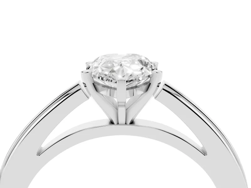 Pear Cut Diamond Solitaire Ring Set in Platinum with Prong Setting and Classic Band