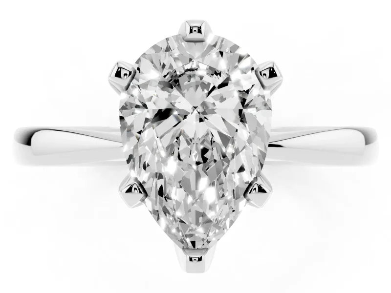 Pear-Shaped Tapered Solitaire Engagement Ring Setting | Claw Prong Head | White Gold
