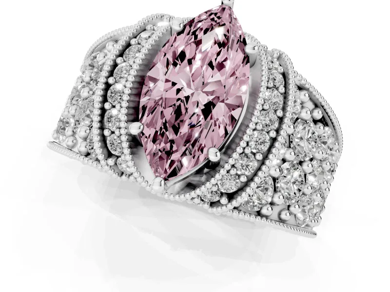 Marquise Vintage Pave Engagement Ring Setting for a Fancy Pink Lab-Grown Diamond | Milgrain Edges | Sterling Silver