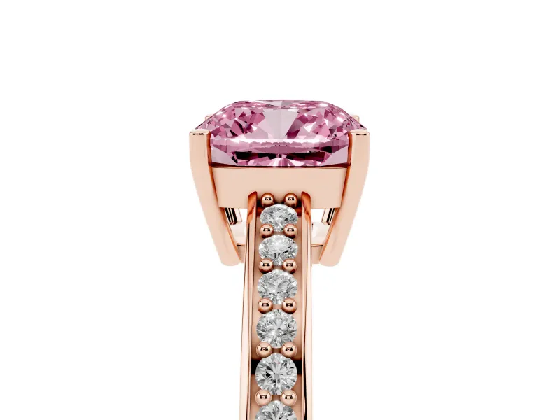 Cushion Cut Pave Solitaire Engagement Ring Setting for a Fancy Pink Lab-Grown Diamond | Accented Basket | Rose Gold