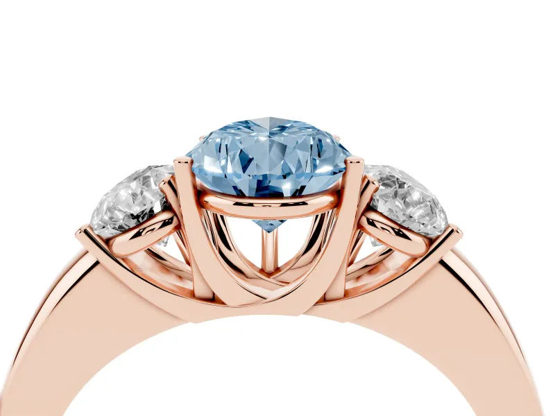 Pear-Shaped Three Stone Engagement Ring Setting for a Fancy Blue Lab-Grown Diamond | Matching Side Stones | Rose Gold