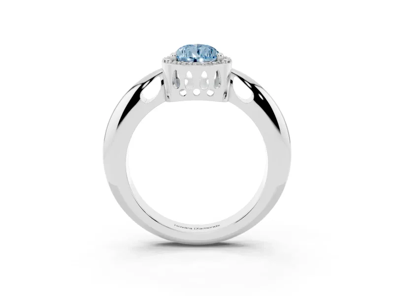 Pear-Shaped Halo Engagement Ring Setting for a Fancy Blue Lab-Grown Diamond | Plain Band | Platinum