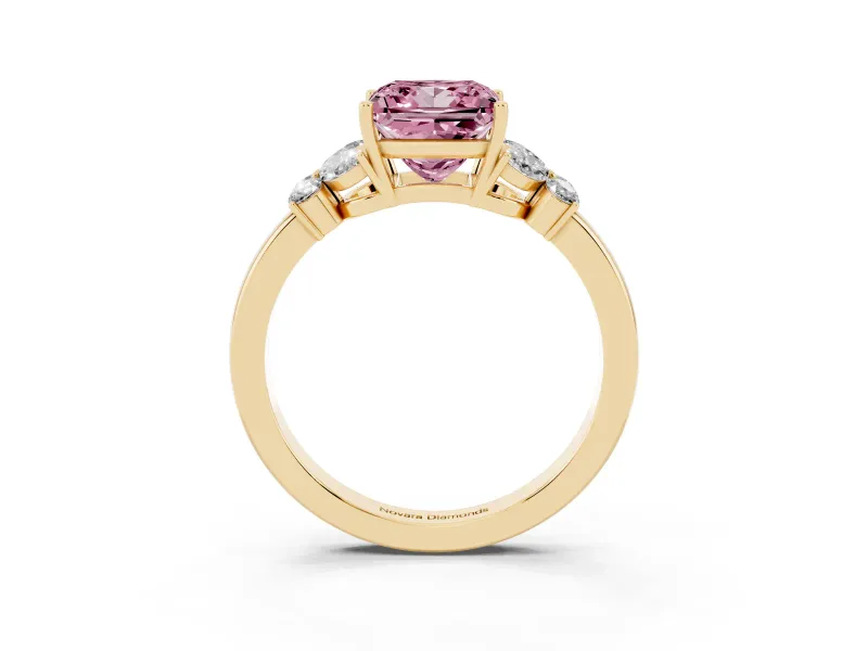 Princess Cut Petal Engagement Ring Setting for a Fancy Pink Lab-Grown Diamond | Yellow Gold