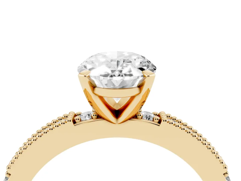 Oval Vintage Pavé Solitaire Engagement Ring Setting | Milgrain Edges | Yellow Gold