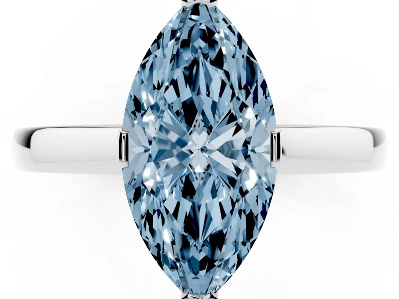 Fancy Blue Marquise Cut Diamond Solitaire Ring Set in Silver with Prong Head and Smooth Polished Band