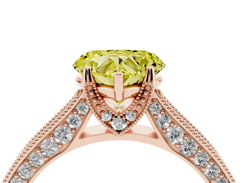 Heart-Shaped Hidden Halo Engagement Ring Setting for a Fancy Yellow Lab-Grown Diamond | Milgrain Pave | Rose Gold