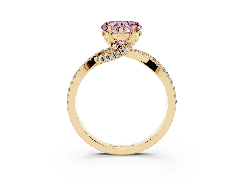 Heart-Shaped Twisted Pave Engagement Ring Setting for a Fancy Pink Lab-Grown Diamond | Split Shank | Yellow Gold