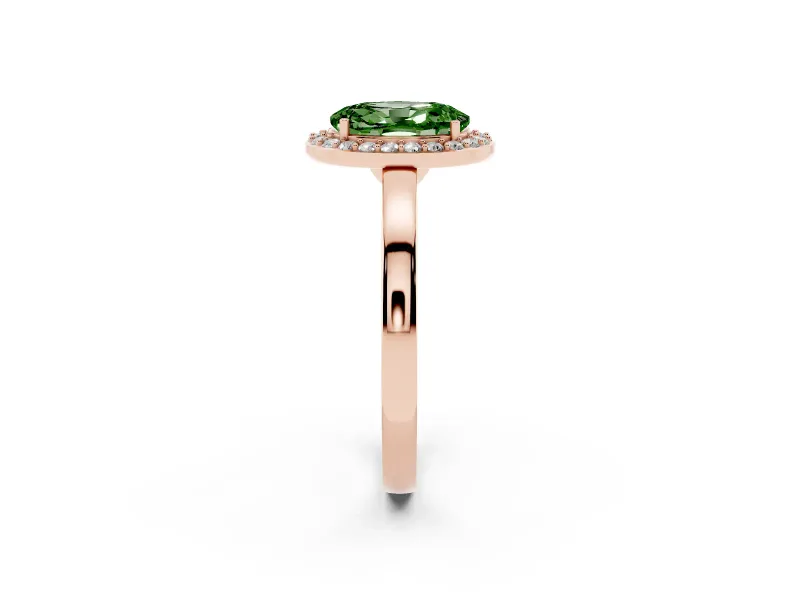 Oval Thin Halo Engagement Ring Setting for a Fancy Green Lab-Grown Diamond | Plain Band | Rose Gold