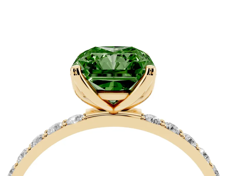 Radiant Cut Pave Solitaire Engagement Ring Setting for a Fancy Green Lab-Grown Diamond | Slim Band | Yellow Gold