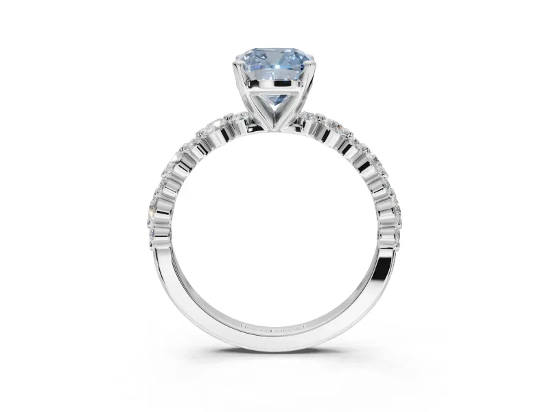 Cushion Cut Pavé Engagement Ring Setting for a Fancy Blue Lab-Grown Diamond | Alternating Accents | Sterling Silver