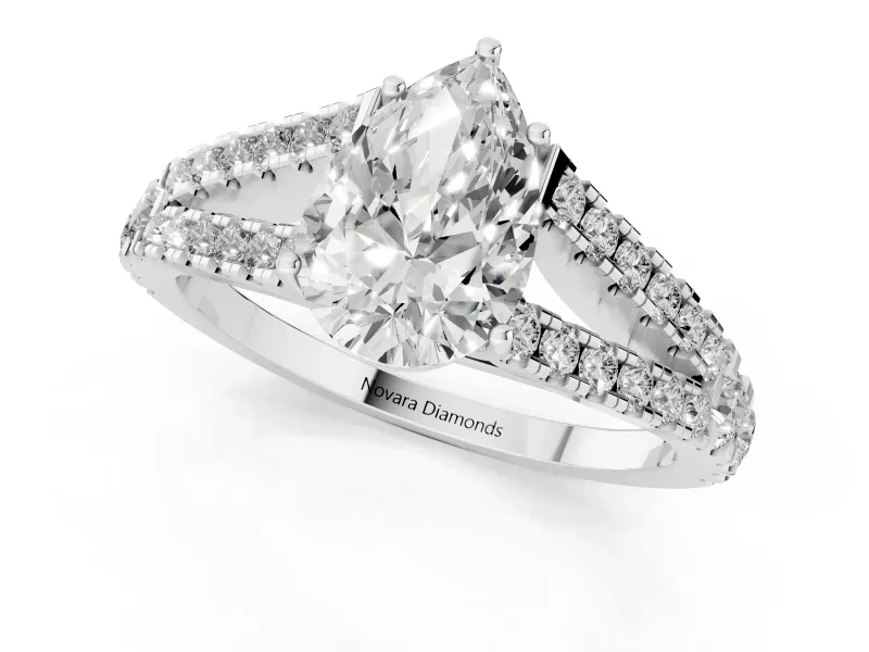 Pear-Shaped Graduated Pave Split Shank Engagement Ring Setting | V Split Shoulders | Platinum