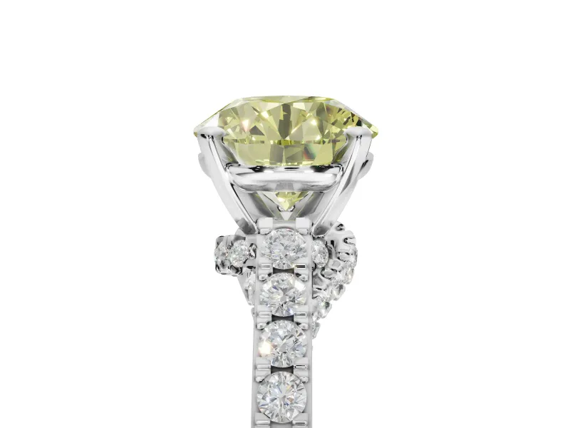Round Pavé Solitaire Engagement Ring Setting for a Fancy Yellow Lab-Grown Diamond | Crossover Gallery | Sterling Silver