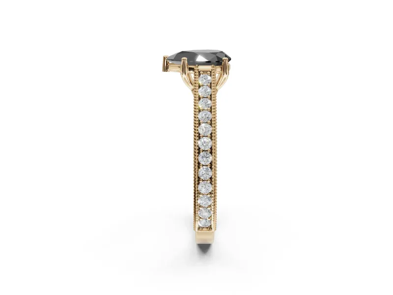 Pear-Shaped Vintage Pavé Engagement Ring Setting for a Black Center | Yellow Gold