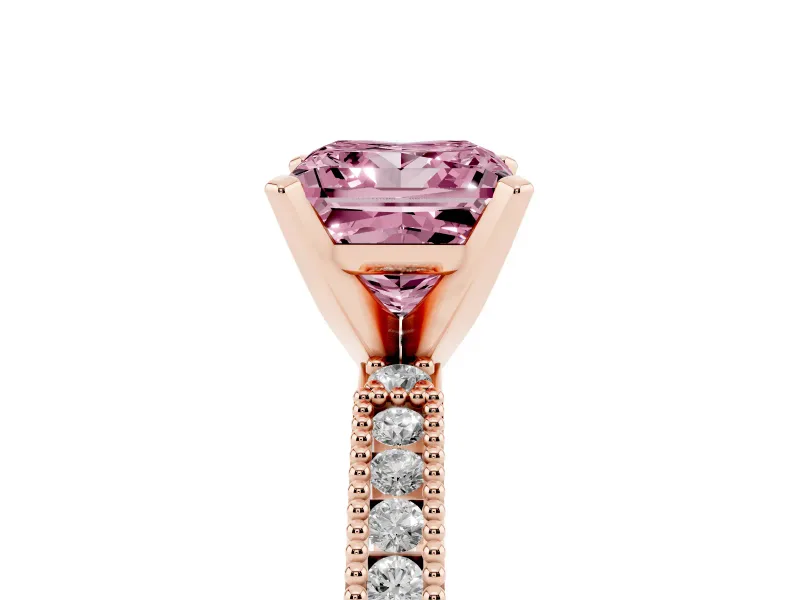 Princess Cut Vintage Pavé Engagement Ring Setting for a Fancy Pink Lab-Grown Diamond | Rose Gold