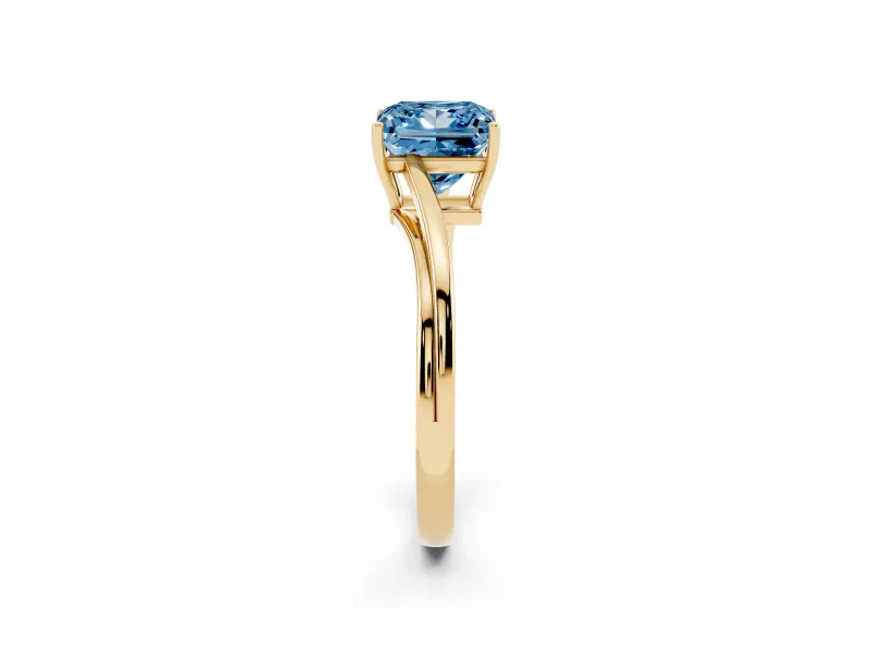 Fancy Blue Princess Cut Diamond Solitaire Twist Band Ring Set in Yellow gold with Prong Setting