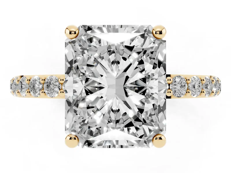 3 Carat Radiant Cut Lab-Grown Diamond Solitaire Engagement Ring | Pavé Shoulders | Yellow Gold