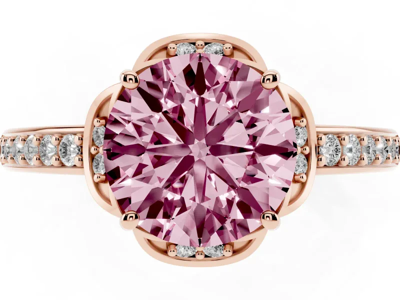 Round Floral Pavé Engagement Ring Setting for a Fancy Pink Lab-Grown Diamond | Rose Gold