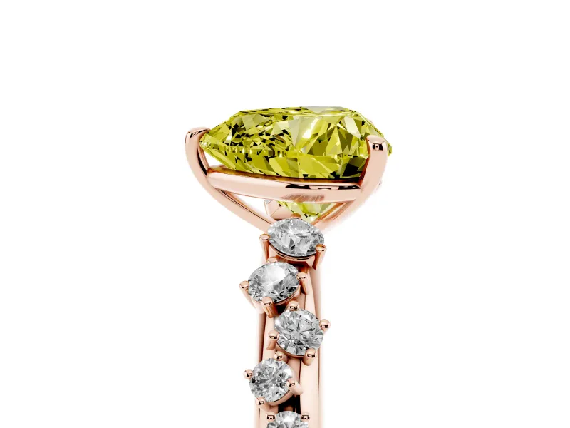 Fancy Yellow Heart Cut Diamond Cluster Solitaire Ring Set in Rose gold with Prong Setting