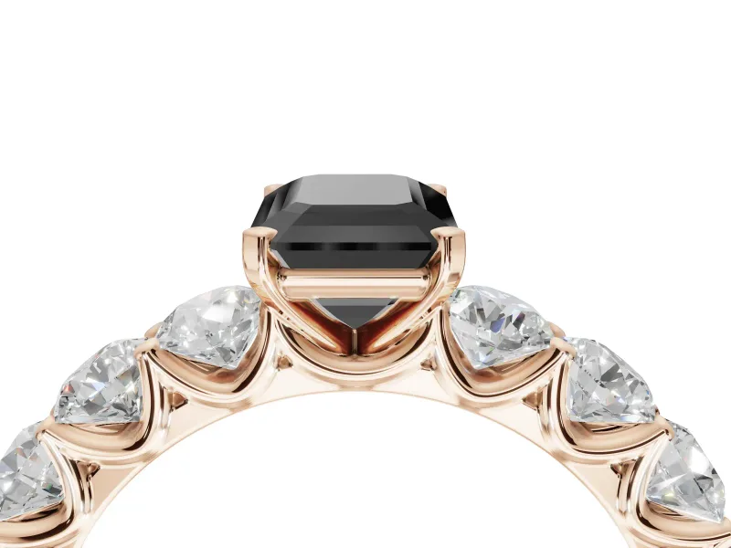 Emerald Cut Side Stone Engagement Ring Setting for a Black Center | Rose Gold