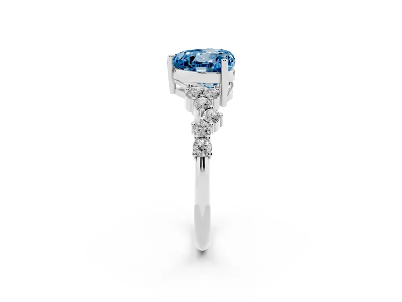Heart-Shaped Scattered Accent Engagement Ring Setting for a Fancy Blue Lab-Grown Diamond | Platinum
