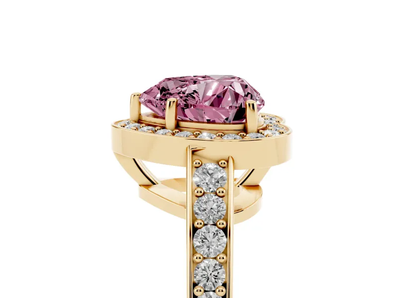 Heart-Shaped Framed Halo Engagement Ring Setting for a Fancy Pink Lab-Grown Diamond | Yellow Gold