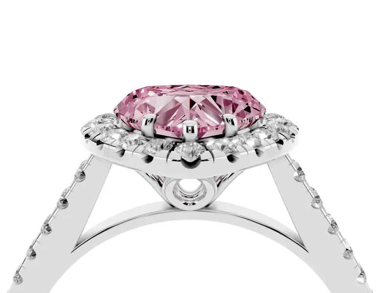 Heart-Shaped Raised Halo Engagement Ring Setting for a Fancy Pink Lab-Grown Diamond | Platinum