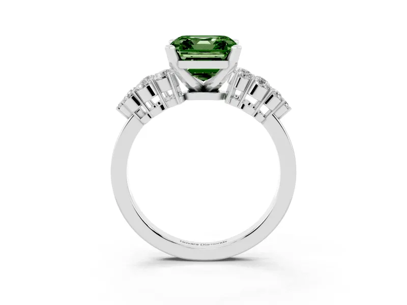 Fancy Green Asscher Cut Diamond Cluster Engagement Ring Set in White gold with Pavé Band and Prong Setting