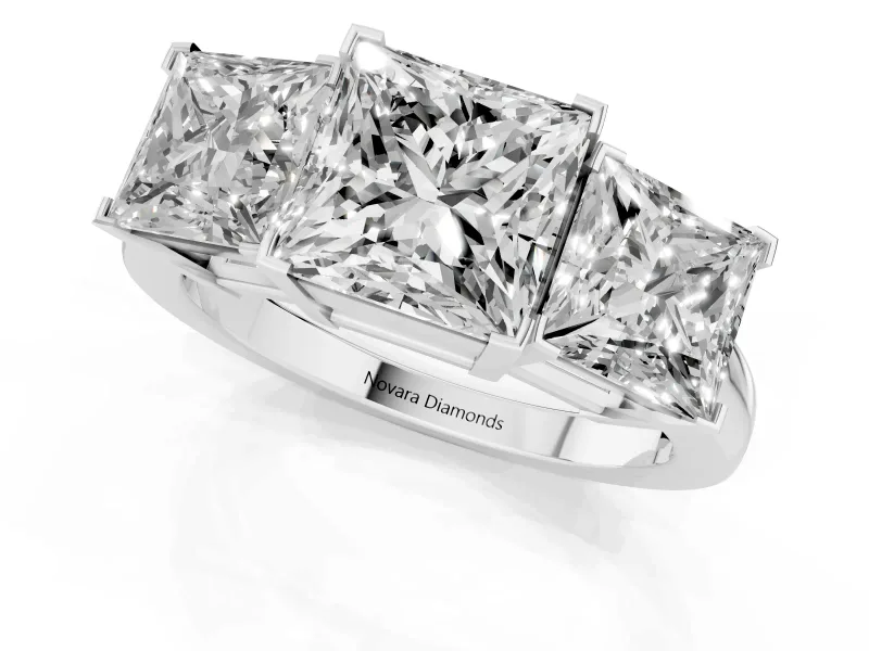 Princess Cut Three Stone Engagement Ring Setting | Large Side Stones | Platinum