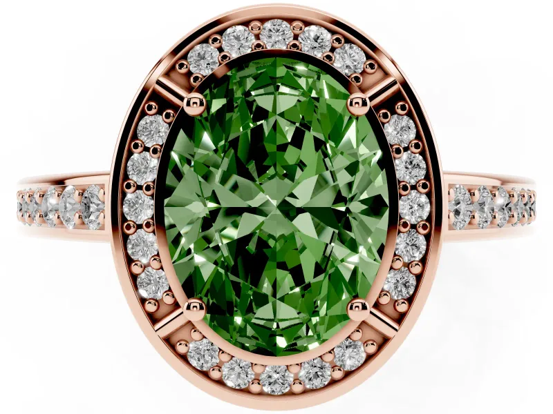Oval Sectioned Halo Engagement Ring Setting for a Fancy Green Lab-Grown Diamond | Rose Gold