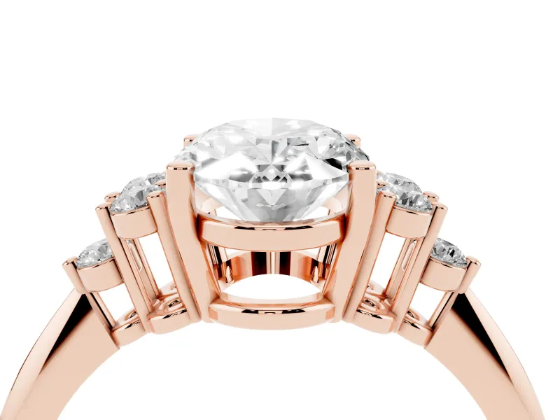 Oval Cluster Accent Engagement Ring Setting | Plain Band | Rose Gold