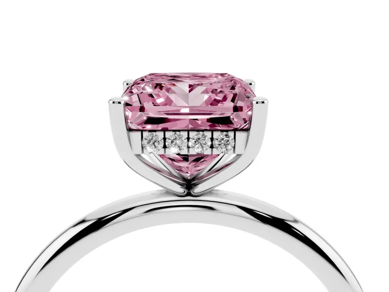 Fancy Pink Princess Cut Diamond Solitaire Engagement Ring Set in Platinum with Prong Setting and Polished Band