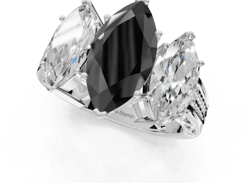 Fancy Black Marquise Lab-Grown Diamond Three-Stone Ring Set in Platinum with Textured Band
