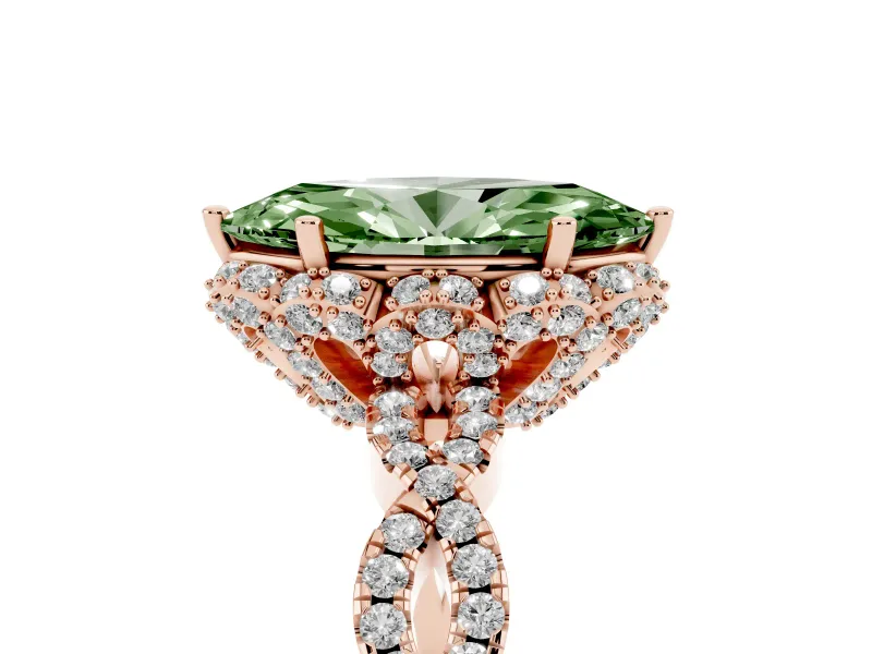 Marquise Milgrain Halo Engagement Ring Setting for a Fancy Green Lab-Grown Diamond | Graduated Shoulders | Rose Gold
