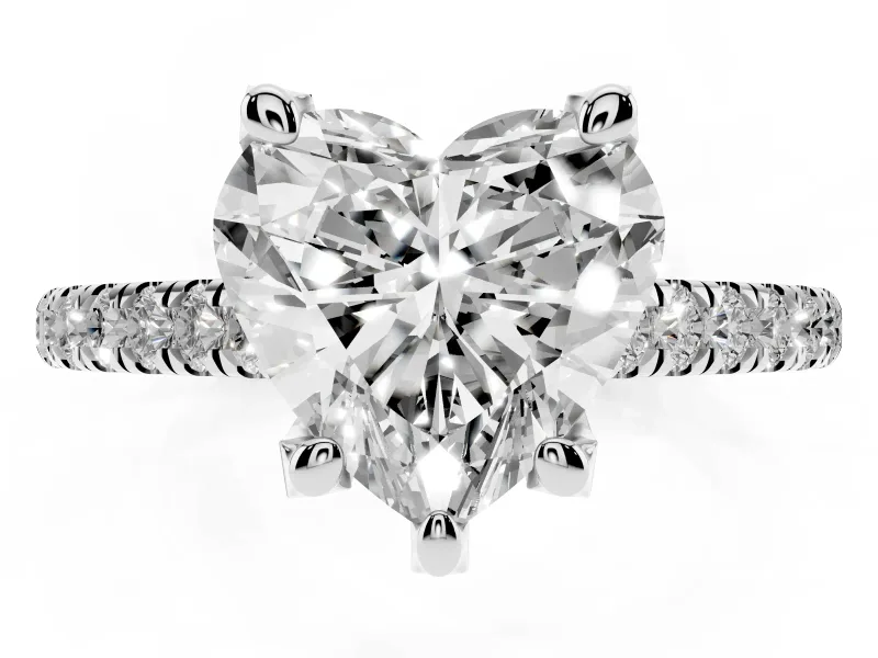 Heart-Shaped Hidden Halo Pave Engagement Ring Setting | Claw Prongs | Platinum