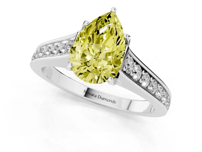 Pear-Shaped Graduated Pavé Engagement Ring Setting for a Fancy Yellow Lab-Grown Diamond | White Gold