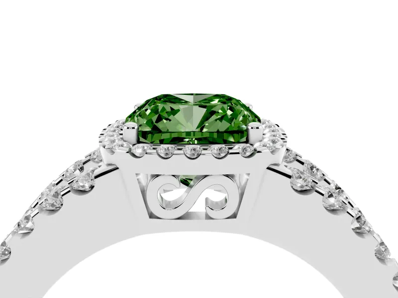 Cushion Cut Halo Engagement Ring Setting for a Fancy Green Lab-Grown Diamond | White Gold