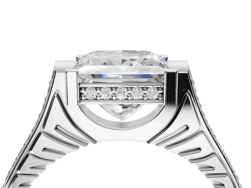 Princess Cut Vintage Cathedral Engagement Ring Setting | Carved Band | Sterling Silver