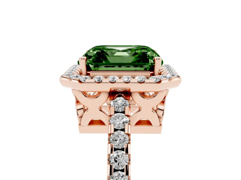 Asscher Cut Pave Halo Engagement Ring Setting for a Fancy Green Lab-Grown Diamond | Rose Gold