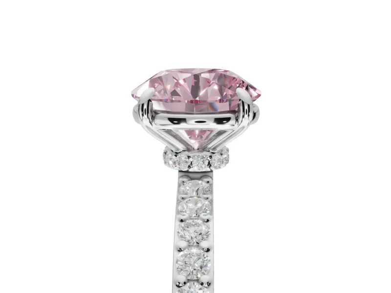 Round Pavé Engagement Ring Setting for a Fancy Pink Lab-Grown Diamond | Platinum - Design NV-24928