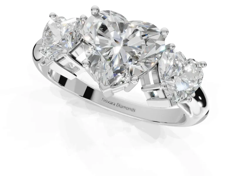 Heart-Shaped Three Stone Engagement Ring Setting | Plain Band | Platinum