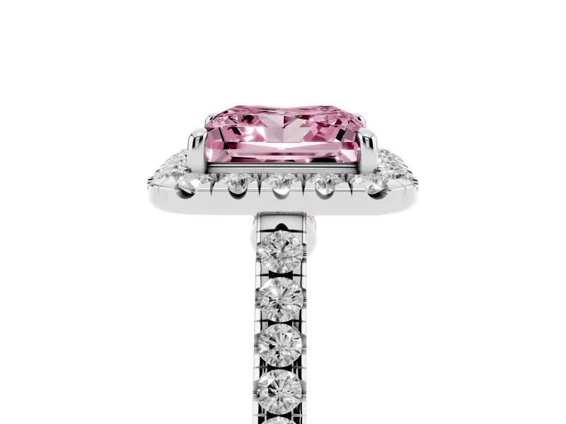 Princess Cut Halo Engagement Ring Setting for a Fancy Pink Lab-Grown Diamond | Pave Shoulders | Platinum