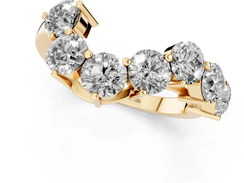 Round Diamond Curved Cluster Band Set in Yellow gold with Split Shank and Prong Setting