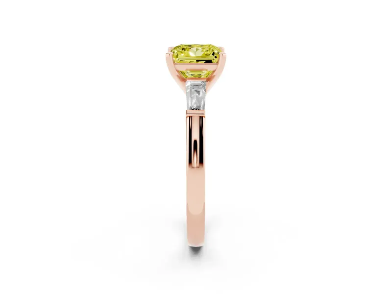 Princess Cut Baguette Engagement Ring Setting for a Fancy Yellow Lab-Grown Diamond | Rose Gold