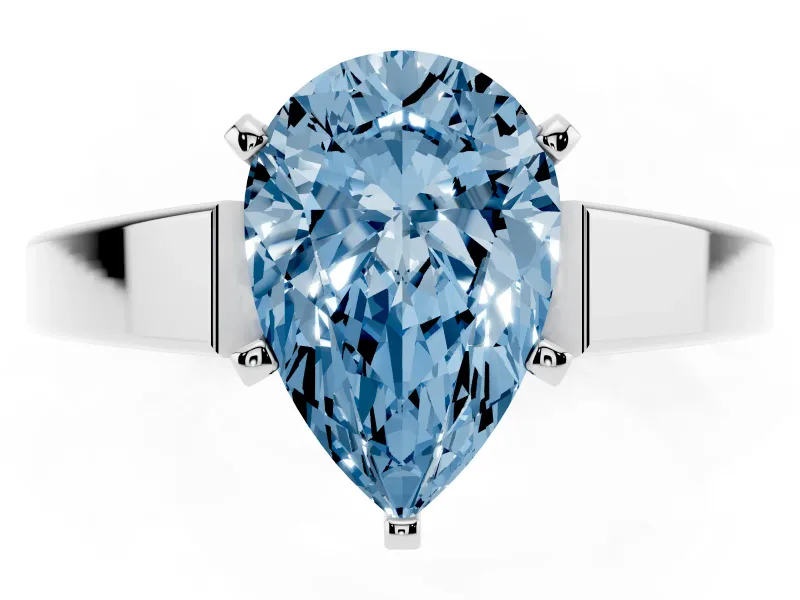 Fancy Blue Pear Cut Diamond Solitaire Engagement Ring Set in Silver with Prong Setting and Tapered Band