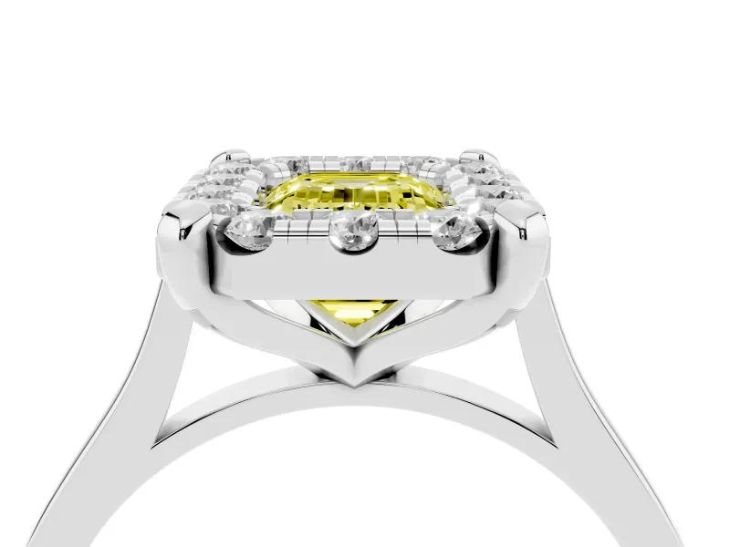 Emerald Cut Claw Corner Halo Engagement Ring Setting for a Fancy Yellow Lab-Grown Diamond | Plain Band | Sterling Silver