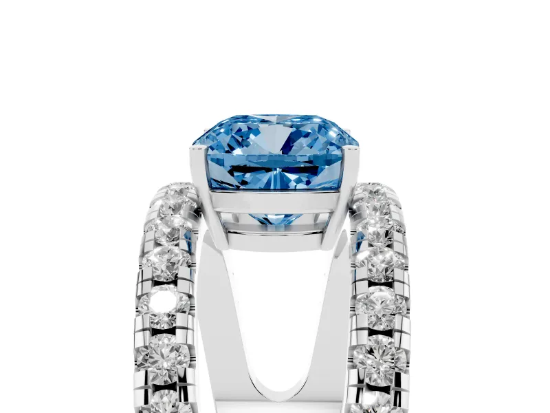 Cushion Cut Wide Open Split Shank Engagement Ring Setting for a Fancy Blue Lab-Grown Diamond | Pavé Strands | Platinum