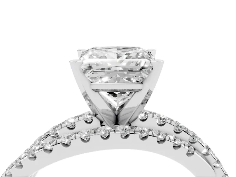 Princess Cut Twisted Pavé Solitaire Engagement Ring Setting | Three-Strand Band | White Gold