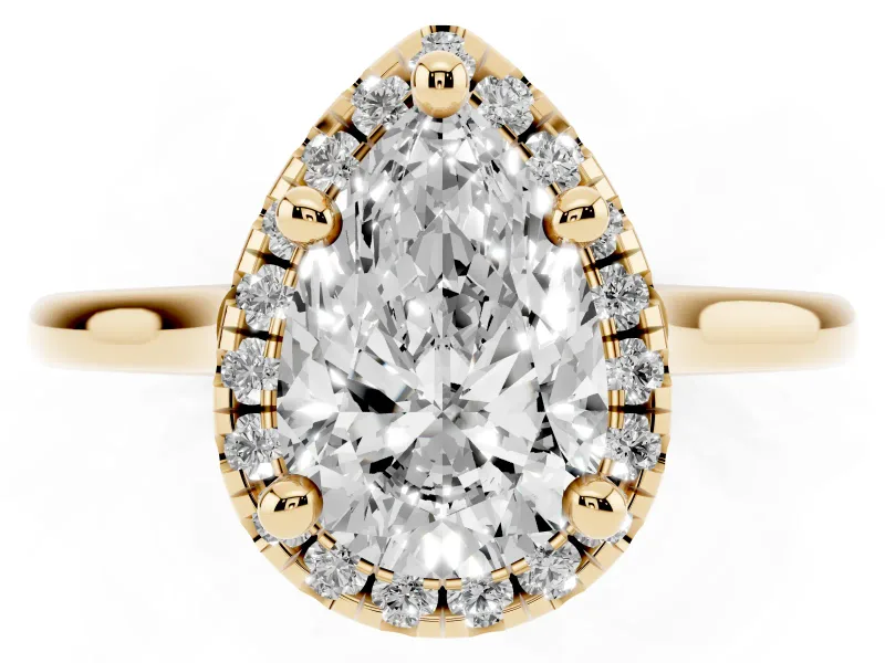Pear-Shaped Halo Engagement Ring Setting | Plain Polished Band | Yellow Gold