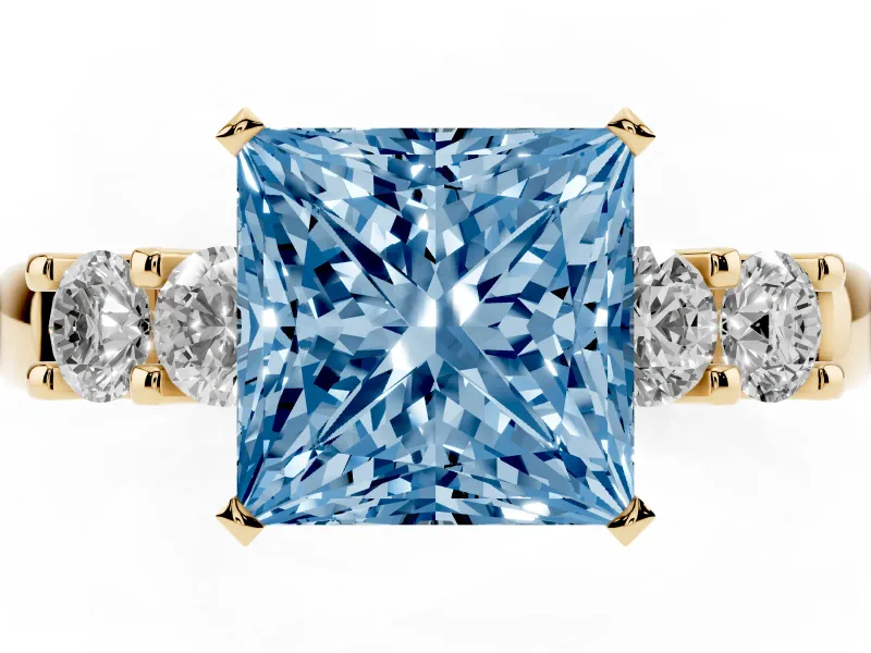 Princess Cut Five Stone Engagement Ring Setting for a Fancy Blue Lab-Grown Diamond | Yellow Gold