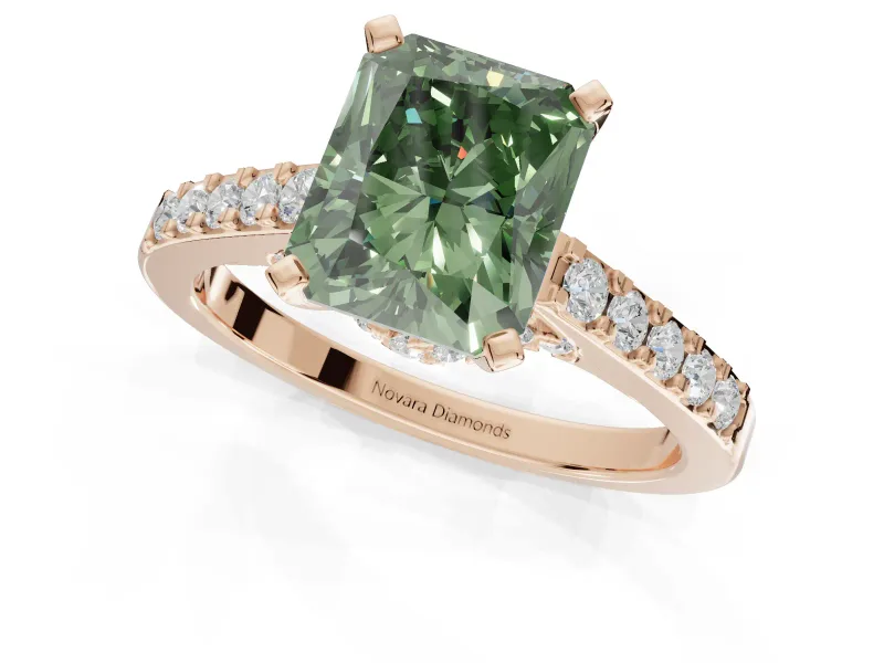 Radiant Cut Pavé Solitaire Engagement Ring Setting for a Fancy Green Lab-Grown Diamond | Crossover Gallery | Rose Gold